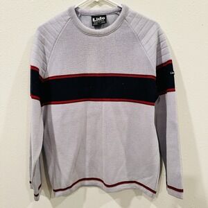 Vintage Lido Of California Gray Wool Ski Sweater Men Red/Navy Stripe Retro Large